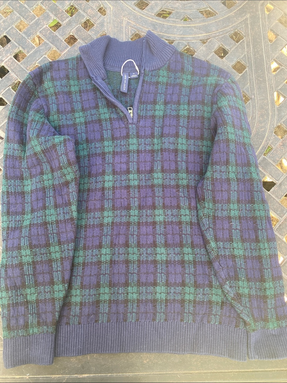 Janie and Jack Navy & Green Plaid Half-Zip Sweater